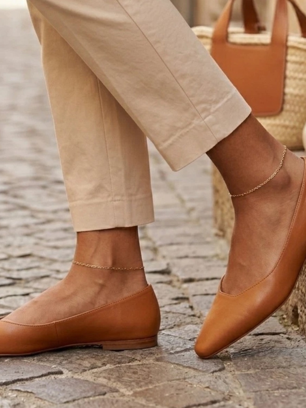 ATP Atelier Loria Cognac Tan Leather Pointed Toe Flats Italy 37 US 7 Minimalist
